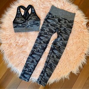 Leggings And Sports Bra Matching Set Grey Camo